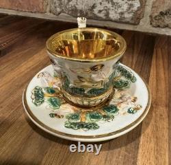 Set Of 6 Vtg CAPODIMONTE Italy Hand Painted Relief Demitasse Cup & Saucer #565