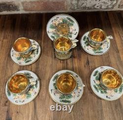 Set Of 6 Vtg CAPODIMONTE Italy Hand Painted Relief Demitasse Cup & Saucer #565