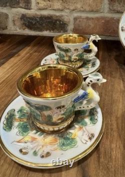 Set Of 6 Vtg CAPODIMONTE Italy Hand Painted Relief Demitasse Cup & Saucer #565