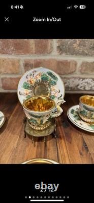 Set Of 6 Vtg CAPODIMONTE Italy Hand Painted Relief Demitasse Cup & Saucer #565
