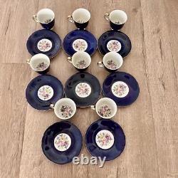Set Of 8 CCC Imperial Bohemian Cobalt Blue Demitasse Cups & Saucers Vintage Mint