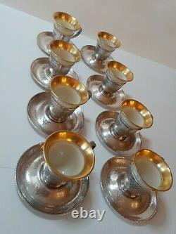 Set Of 8 Gorham Sterling & Lenox Demitasse Cups And Saucers