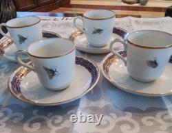 Set Of Four Vintage Mottahedeh The Merian Service Demitasse Cups & Saucers