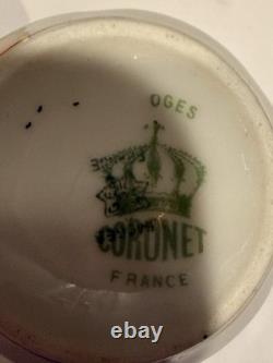 Set of 10 Antique Coronet Limoges France Pink Gold Demitasse Cups And Saucers