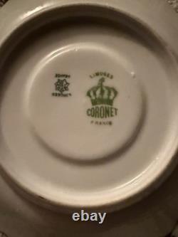 Set of 10 Antique Coronet Limoges France Pink Gold Demitasse Cups And Saucers