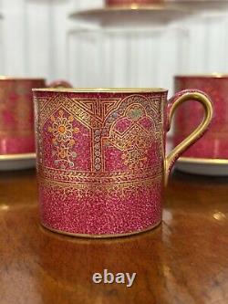 Set of (10) Antique Wedgwood Art Nouveau Pink & Gold Demitasse Cups with Saucers