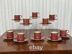 Set of (10) Antique Wedgwood Art Nouveau Pink & Gold Demitasse Cups with Saucers