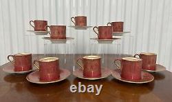 Set of (10) Antique Wedgwood Art Nouveau Pink & Gold Demitasse Cups with Saucers