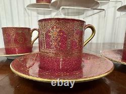 Set of (10) Antique Wedgwood Art Nouveau Pink & Gold Demitasse Cups with Saucers