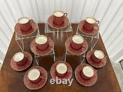 Set of (10) Antique Wedgwood Art Nouveau Pink & Gold Demitasse Cups with Saucers