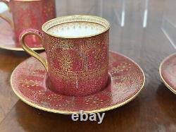 Set of (10) Antique Wedgwood Art Nouveau Pink & Gold Demitasse Cups with Saucers