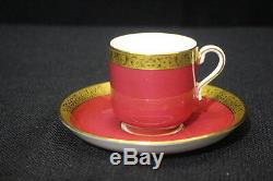 Set of 11 Minton England DEMITASSE CUPS AND SAUCERS MAROON & GOLD C. 1900