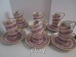 Set of 12 Charles Ahrenfeldt Demitasse Cups & Saucers-Lavender Band withFlowers