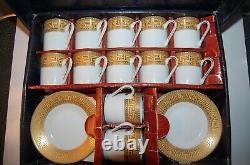 Set of 12 Royal Cafa 24K Gold Chaozhou Demitasse Espresso Cups Saucers with Box