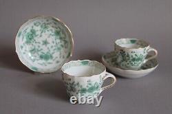 Set of 2 Demitasse Cups And Saucers 1st Meissen Indian Painting Green Flowers