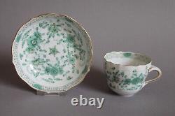 Set of 2 Demitasse Cups And Saucers 1st Meissen Indian Painting Green Flowers