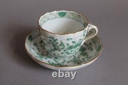 Set of 2 Demitasse Cups And Saucers 1st Meissen Indian Painting Green Flowers