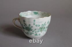 Set of 2 Demitasse Cups And Saucers 1st Meissen Indian Painting Green Flowers