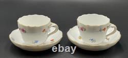 Set of (2) Meissen Porcelain Scattered Strewn Flowers Demitasse Cups & Saucers
