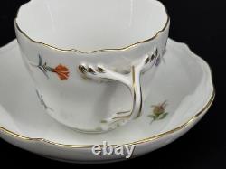 Set of (2) Meissen Porcelain Scattered Strewn Flowers Demitasse Cups & Saucers