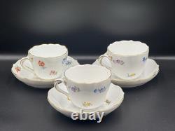 Set of (3) Meissen Porcelain Scattered Strewn Flowers Demitasse Cups & Saucers