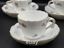 Set of (3) Meissen Porcelain Scattered Strewn Flowers Demitasse Cups & Saucers