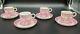 Set Of 4 Antique Royal Worcester Demitasse Cup Saucer Pink Gold Chinoiserie 1889