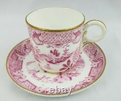 Set of 4 Antique Royal Worcester Demitasse Cup Saucer Pink Gold Chinoiserie 1889