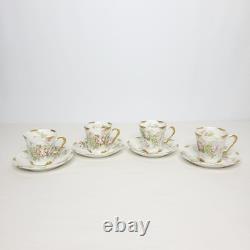 Set of 4 Antique Theodore Haviland Limoges Porcelain Demitasse Cups and Saucers
