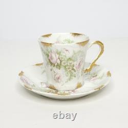 Set of 4 Antique Theodore Haviland Limoges Porcelain Demitasse Cups and Saucers