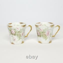 Set of 4 Antique Theodore Haviland Limoges Porcelain Demitasse Cups and Saucers
