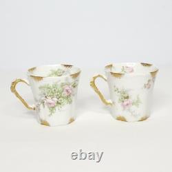 Set of 4 Antique Theodore Haviland Limoges Porcelain Demitasse Cups and Saucers
