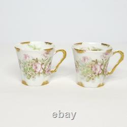 Set of 4 Antique Theodore Haviland Limoges Porcelain Demitasse Cups and Saucers
