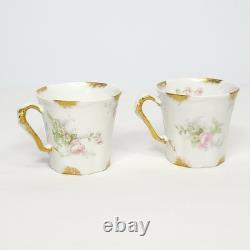 Set of 4 Antique Theodore Haviland Limoges Porcelain Demitasse Cups and Saucers