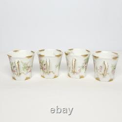 Set of 4 Antique Theodore Haviland Limoges Porcelain Demitasse Cups and Saucers