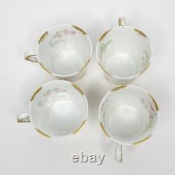 Set of 4 Antique Theodore Haviland Limoges Porcelain Demitasse Cups and Saucers