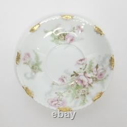 Set of 4 Antique Theodore Haviland Limoges Porcelain Demitasse Cups and Saucers