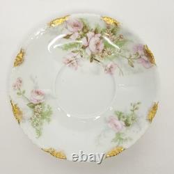 Set of 4 Antique Theodore Haviland Limoges Porcelain Demitasse Cups and Saucers