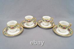 Set of 4 Bawo & Dotter Limoges Art Nouveau Floral Demitasse Cups & Saucers