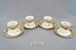 Set of 4 Bawo & Dotter Limoges Art Nouveau Floral Demitasse Cups & Saucers