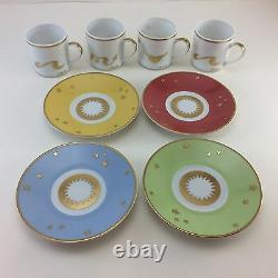 Set of 4 Christofle France Porcelain Demitasse Espresso Cup Saucer Gold Rim NEW