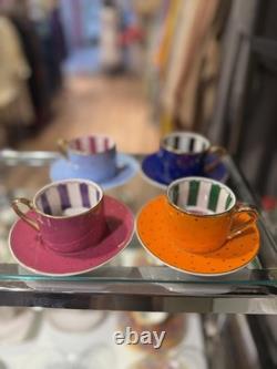 Set of 4 Colorful Porcelain Espresso Cups & Saucers 100ml Gold Polka Dot Demitas