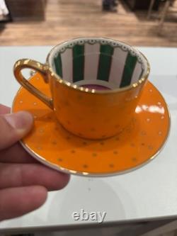 Set of 4 Colorful Porcelain Espresso Cups & Saucers 100ml Gold Polka Dot Demitas