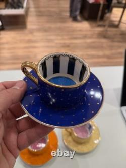 Set of 4 Colorful Porcelain Espresso Cups & Saucers 100ml Gold Polka Dot Demitas