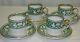 Set Of 4 Crown Staffordshire Green Ellesmere Demitasse Cups & Saucers England