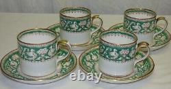 Set of 4 Crown Staffordshire Green Ellesmere Demitasse Cups & Saucers England