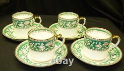 Set of 4 Crown Staffordshire Green Ellesmere Demitasse Cups & Saucers England