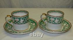 Set of 4 Crown Staffordshire Green Ellesmere Demitasse Cups & Saucers England