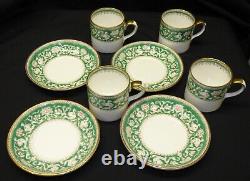 Set of 4 Crown Staffordshire Green Ellesmere Demitasse Cups & Saucers England