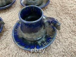 Set of 4 Doug Wylie Whale Tail Demitasse Cups & Saucers Pottery Free Ship